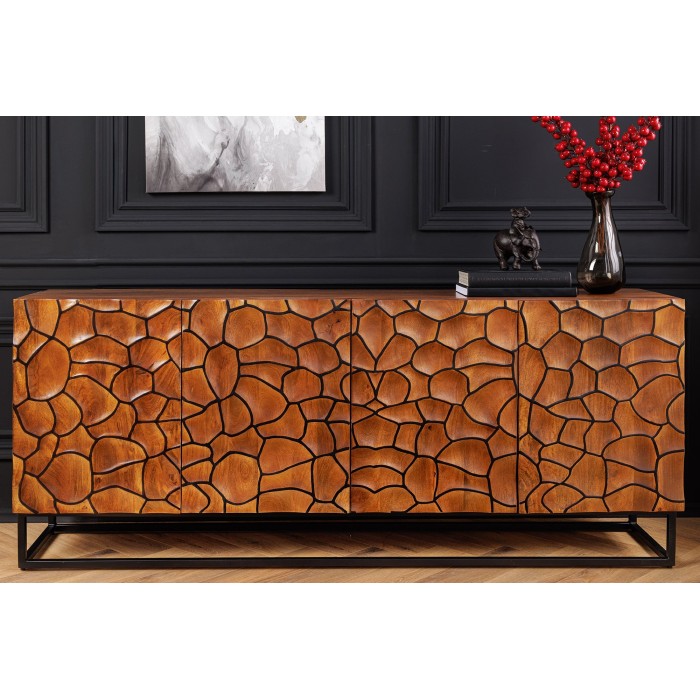 Buffet TERRAKAN 180 cm – Bois Massif de Manguier Marron – Façade Sculptée 3D