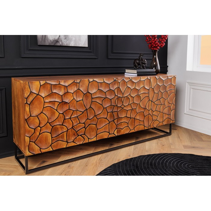 Buffet TERRAKAN 180 cm – Bois Massif de Manguier Marron – Façade Sculptée 3D