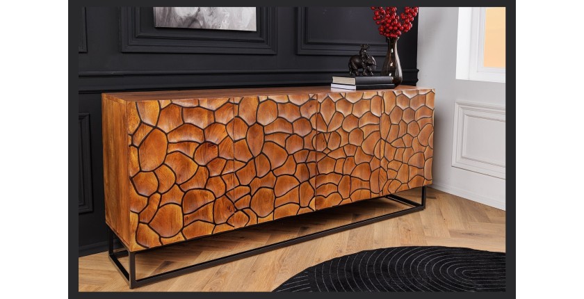 Buffet TERRAKAN 180 cm – Bois Massif de Manguier Marron – Façade Sculptée 3D