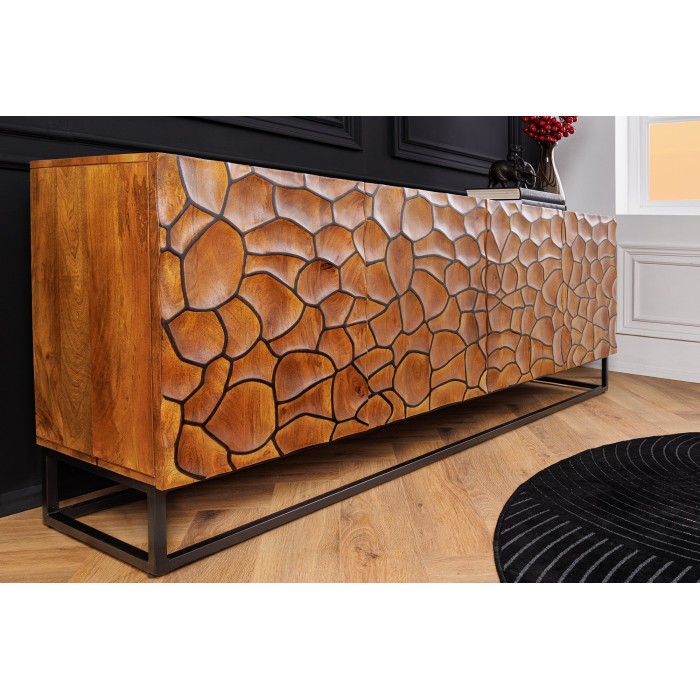 Buffet TERRAKAN 180 cm – Bois Massif de Manguier Marron – Façade Sculptée 3D