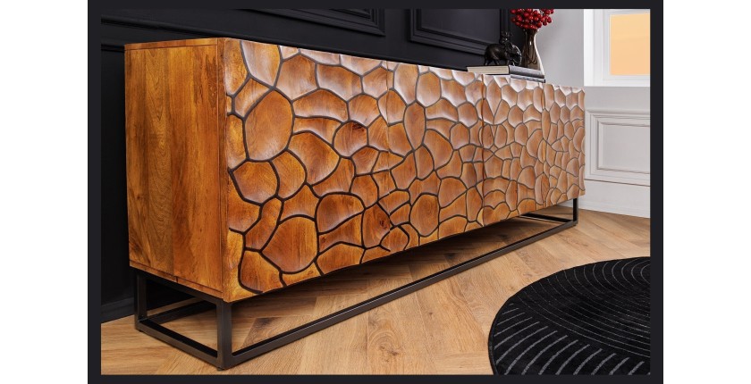 Buffet TERRAKAN 180 cm – Bois Massif de Manguier Marron – Façade Sculptée 3D