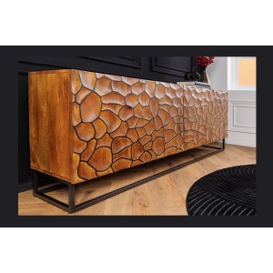 Buffet TERRAKAN 180 cm – Bois Massif de Manguier Marron – Façade Sculptée 3D