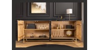 Buffet TERRAKAN 180 cm – Bois massif noir et blanc sculpté avec pieds dorés
