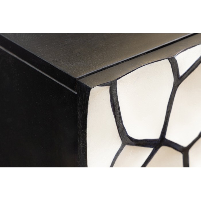 Buffet TERRAKAN 180 cm – Bois massif noir et blanc sculpté avec pieds dorés