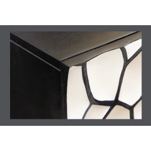Buffet TERRAKAN 180 cm – Bois massif noir et blanc sculpté avec pieds dorés