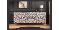 Buffet TERRAKAN 180 cm – Bois massif noir et blanc sculpté avec pieds dorés