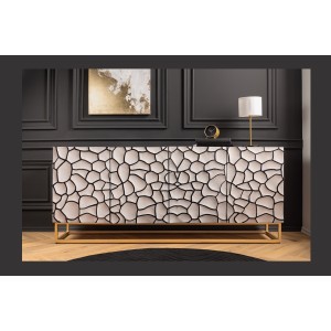 Buffet TERRAKAN 180 cm – Bois massif noir et blanc sculpté avec pieds dorés