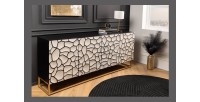 Buffet TERRAKAN 180 cm – Bois massif noir et blanc sculpté avec pieds dorés