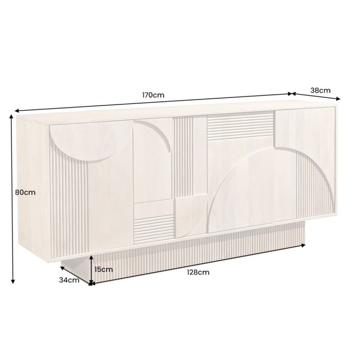 Buffet ORINO 170 cm – Bois massif de manguier blanchi – Style Art Déco 