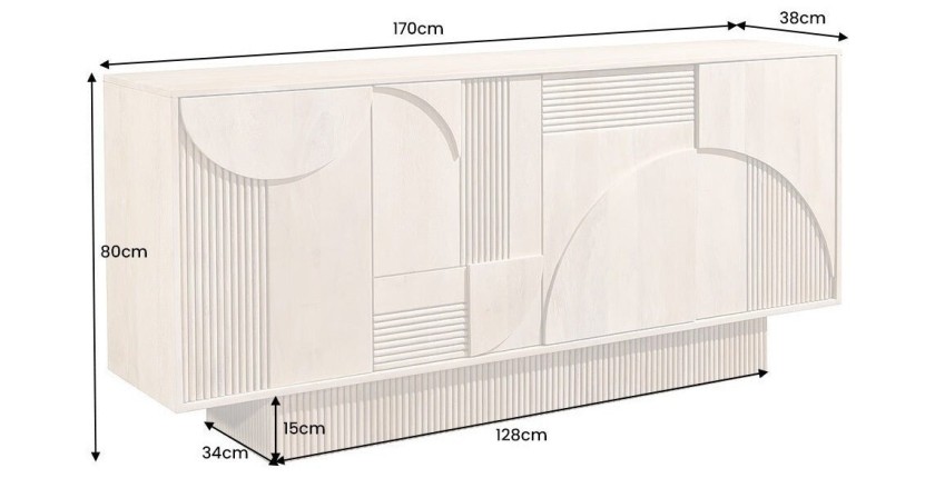 Buffet ORINO 170 cm – Bois massif de manguier blanchi – Style Art Déco 