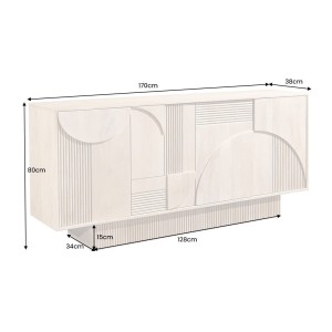 Buffet ORINO 170 cm – Bois massif de manguier blanchi – Style Art Déco 