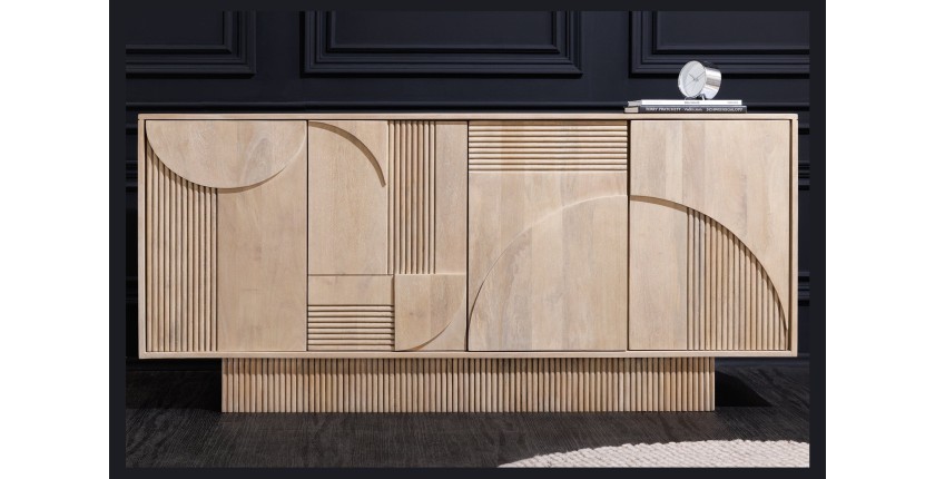 Buffet ORINO 170 cm – Bois massif de manguier blanchi – Style Art Déco 