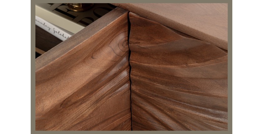 Buffet SYRMA 175 cm – Bois massif d’acacia sculpté – Design 3D dynamique