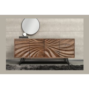Buffet SYRMA 175 cm – Bois massif d’acacia sculpté – Design 3D dynamique