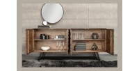 Buffet SYRMA 175 cm – Bois massif d’acacia sculpté – Design 3D dynamique