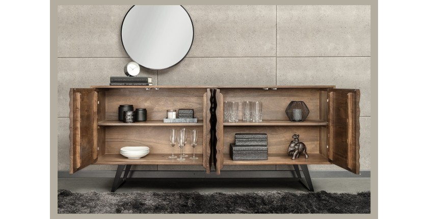 Buffet SYRMA 175 cm – Bois massif d’acacia sculpté – Design 3D dynamique