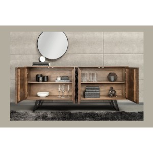 Buffet SYRMA 175 cm – Bois massif d’acacia sculpté – Design 3D dynamique