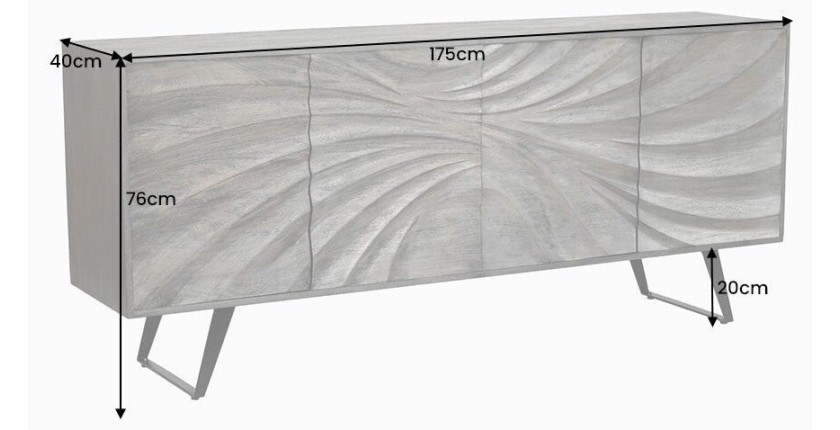 Buffet SYRMA 175 cm – Bois massif d’acacia sculpté – Design 3D dynamique