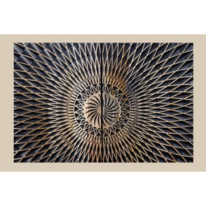 Buffet KOSMOS 180 cm – Bois massif noir sculpté 3D – Pieds métal doré