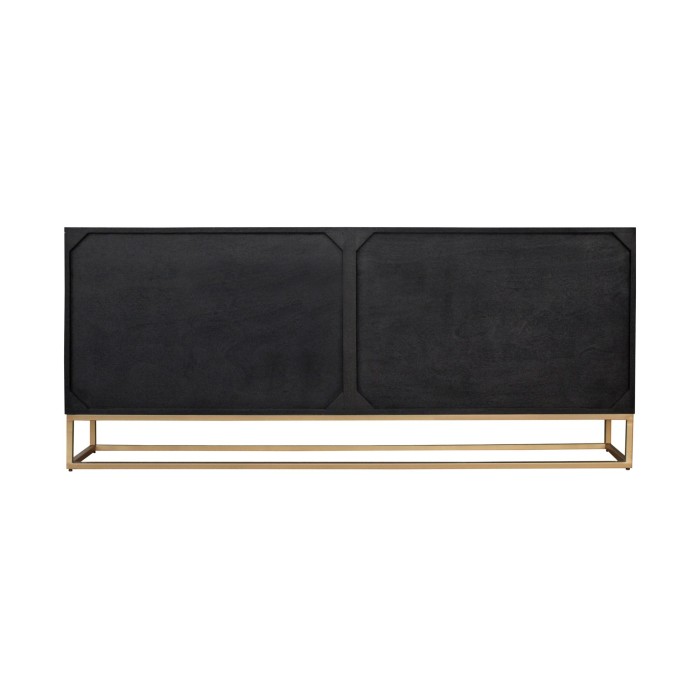 Buffet KOSMOS 180 cm – Bois massif noir sculpté 3D – Pieds métal doré