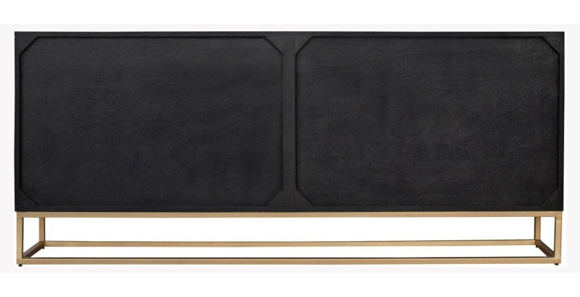 Buffet KOSMOS 180 cm – Bois massif noir sculpté 3D – Pieds métal doré