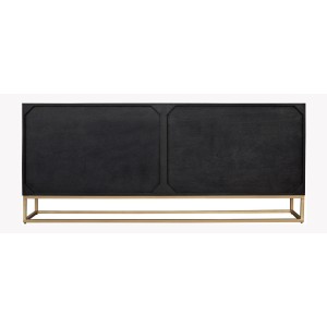 Buffet KOSMOS 180 cm – Bois massif noir sculpté 3D – Pieds métal doré
