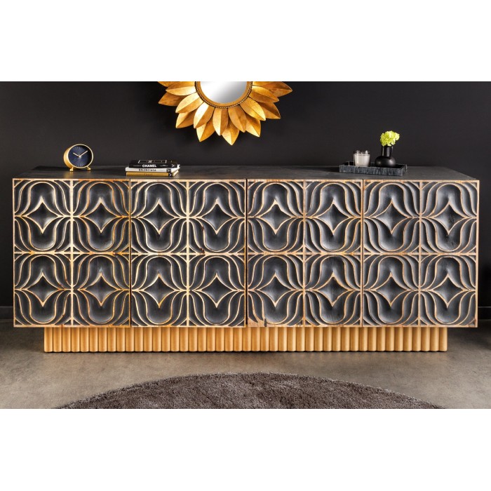 Buffet PALAZZO 180 cm – Bois massif gris et doré – Sculpté style rétro-vénitien