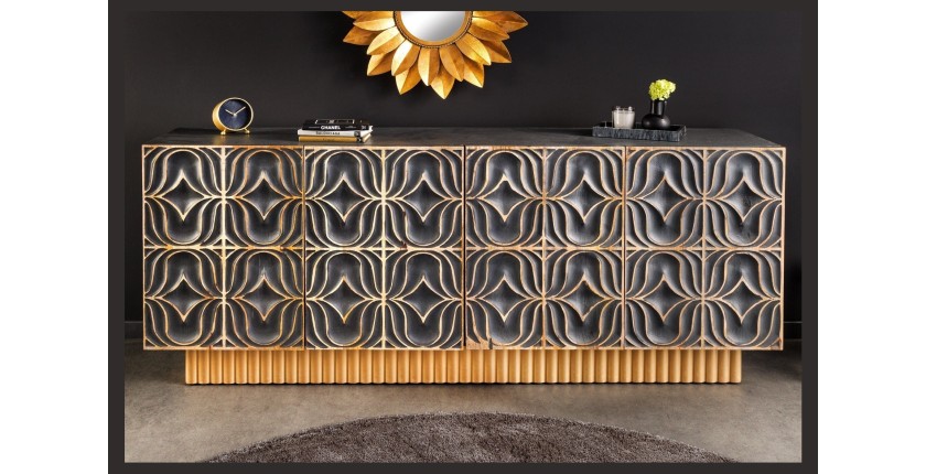 Buffet PALAZZO 180 cm – Bois massif gris et doré – Sculpté style rétro-vénitien
