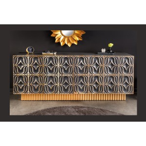 Buffet PALAZZO 180 cm – Bois massif gris et doré – Sculpté style rétro-vénitien