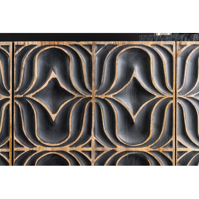 Buffet PALAZZO 180 cm – Bois massif gris et doré – Sculpté style rétro-vénitien