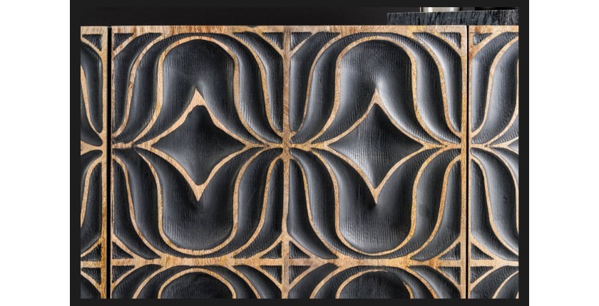 Buffet PALAZZO 180 cm – Bois massif gris et doré – Sculpté style rétro-vénitien