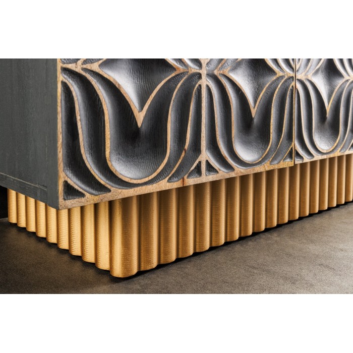 Buffet PALAZZO 180 cm – Bois massif gris et doré – Sculpté style rétro-vénitien