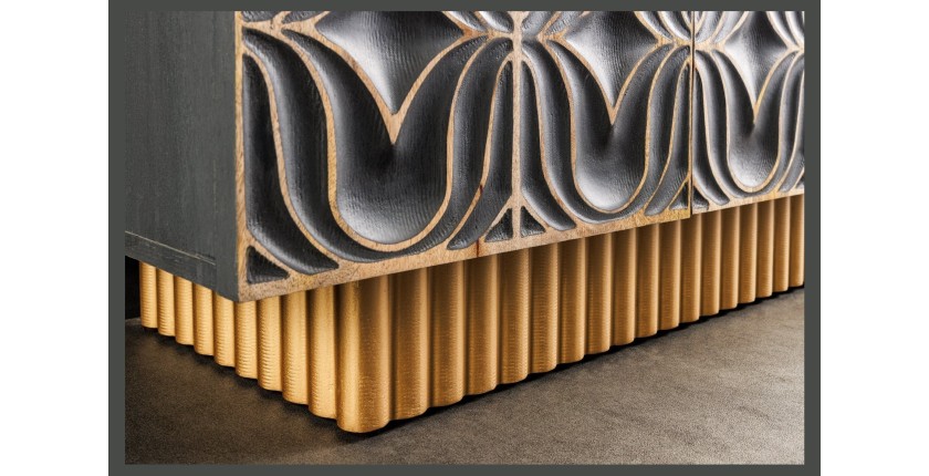 Buffet PALAZZO 180 cm – Bois massif gris et doré – Sculpté style rétro-vénitien