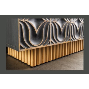 Buffet PALAZZO 180 cm – Bois massif gris et doré – Sculpté style rétro-vénitien