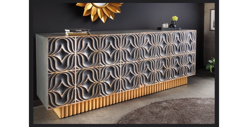 Buffet PALAZZO 180 cm – Bois massif gris et doré – Sculpté style rétro-vénitien