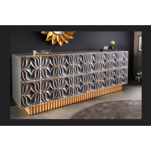 Buffet PALAZZO 180 cm – Bois massif gris et doré – Sculpté style rétro-vénitien