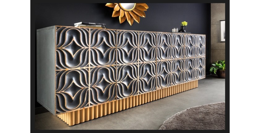 Buffet PALAZZO 180 cm – Bois massif gris et doré – Sculpté style rétro-vénitien