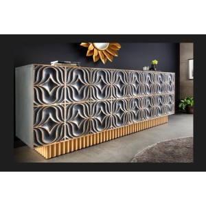 Buffet PALAZZO 180 cm – Bois massif gris et doré – Sculpté style rétro-vénitien