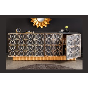Buffet PALAZZO 180 cm – Bois massif gris et doré – Sculpté style rétro-vénitien