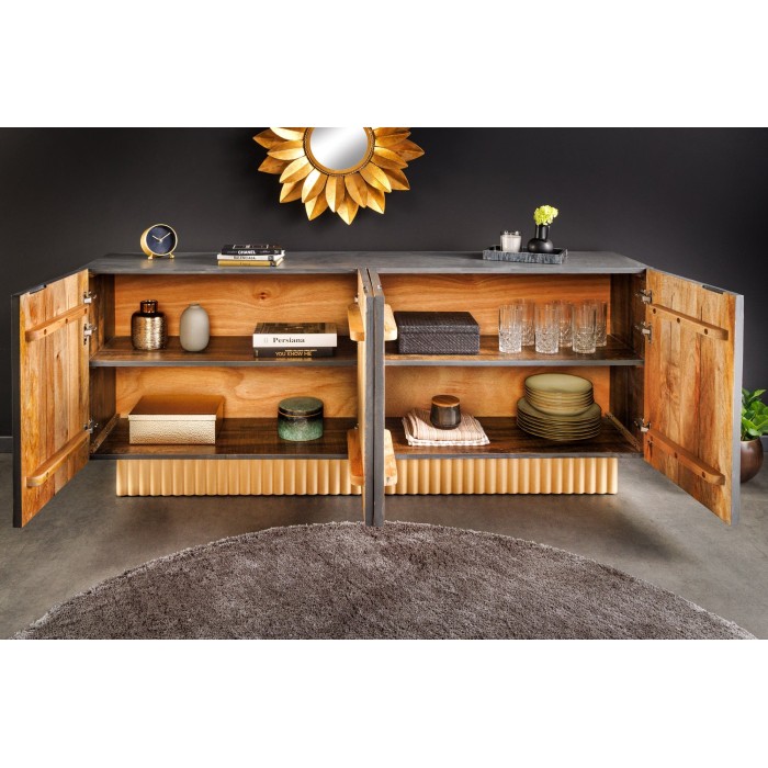 Buffet PALAZZO 180 cm – Bois massif gris et doré – Sculpté style rétro-vénitien