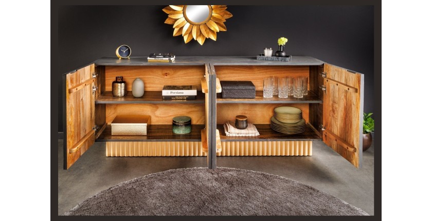 Buffet PALAZZO 180 cm – Bois massif gris et doré – Sculpté style rétro-vénitien