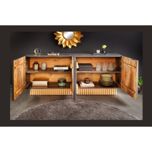 Buffet PALAZZO 180 cm – Bois massif gris et doré – Sculpté style rétro-vénitien