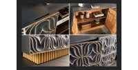 Buffet PALAZZO 180 cm – Bois massif gris et doré – Sculpté style rétro-vénitien