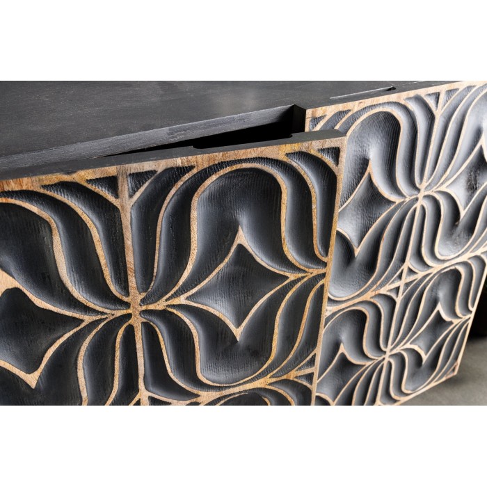 Buffet PALAZZO 180 cm – Bois massif gris et doré – Sculpté style rétro-vénitien