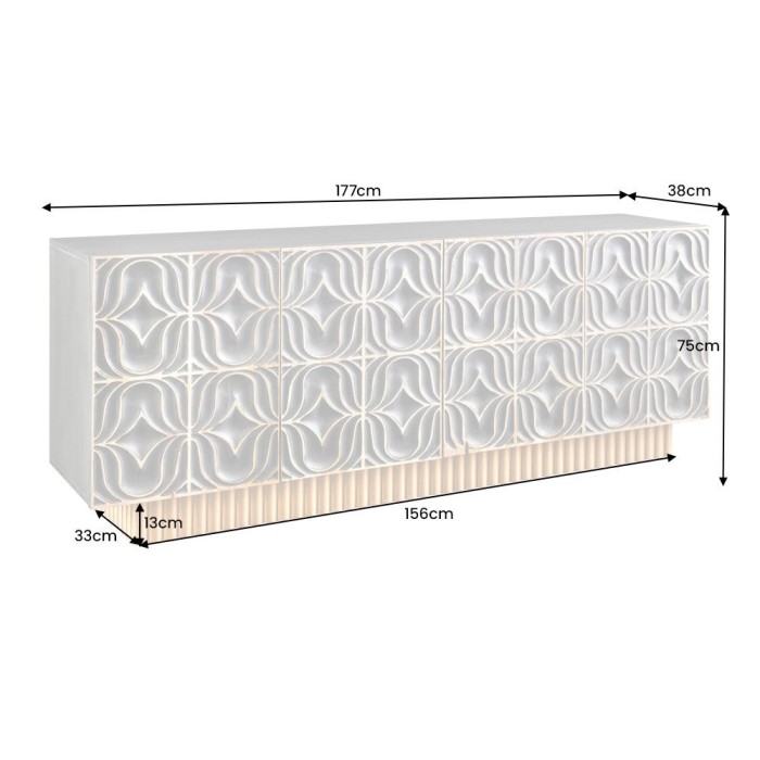 Buffet PALAZZO 180 cm – Bois massif gris et doré – Sculpté style rétro-vénitien
