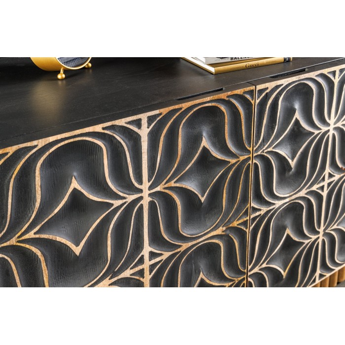 Buffet PALAZZO 180 cm – Bois massif gris et doré – Sculpté style rétro-vénitien