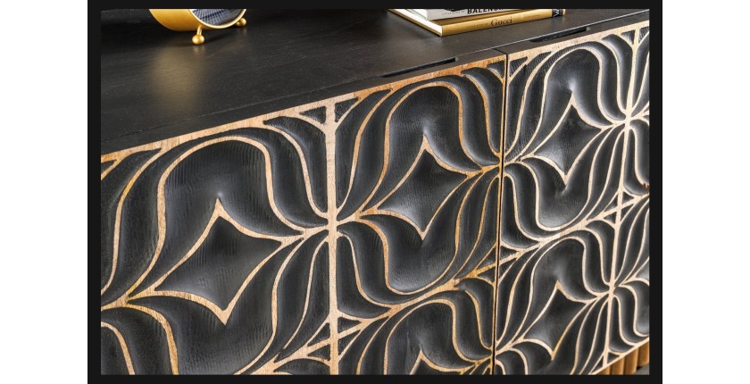 Buffet PALAZZO 180 cm – Bois massif gris et doré – Sculpté style rétro-vénitien