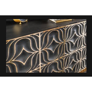 Buffet PALAZZO 180 cm – Bois massif gris et doré – Sculpté style rétro-vénitien