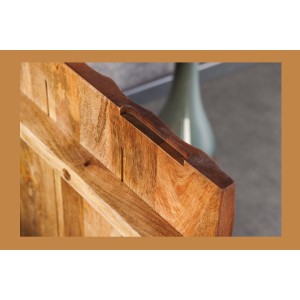 Buffet ONDARA 180 cm – Bois massif sculpté 3D et métal noir – 4 portes