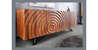 Buffet ONDARA 180 cm – Bois massif sculpté 3D et métal noir – 4 portes